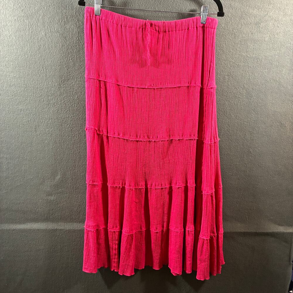 vtg women peasant maxi skirt cotton pink‎ xl cottage western festival fairy boho